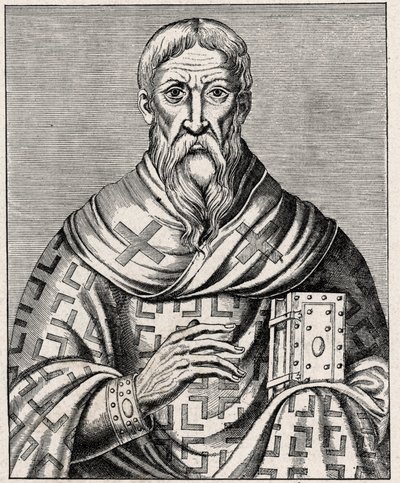 Portrait of Dionysius the Areopagite - Portrait of Saint Denys the Areopagite (1st century), Greek bishop - Engraving after an illustration of the Life of illustrious Men by Thevet - In Les Missions Catholiques au XIXeme Siecle by Louis-Eugene Louvet. by Anonymous Anonymous