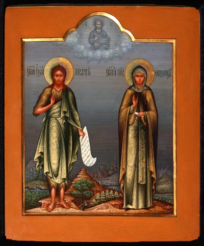 Saint John the Forerunner and Saint Olympia the Deaconess by Anonymous Russian icon painter