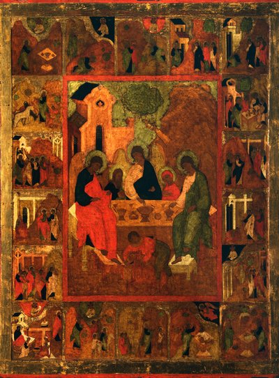 The Hospitality of Abraham (Old Testament Trinity), End of 16th Century by Anonymous Russian icon painter