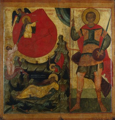 The Prophet Elijah and the Fiery Chariot. Saint Demetrius of Thessaloniki, Mid 16th Century by Anonymous Russian icon painter