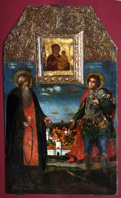 The Virgin Hodegetria of Smolensk with Saints Abraham of Smolensk and Mercurius of Smolensk, 1722 by Anonymous Russian icon painter