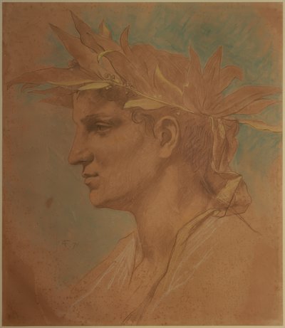 Male Head Crowned with Laurel by Anselm Feuerbach