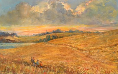 Cornfields at Sunset overlooking the River Orwell by Anthea Durose