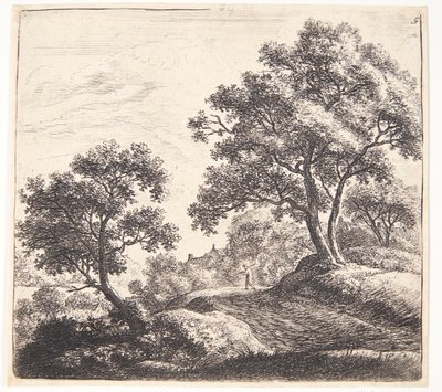 Farmer Crossing a Wide Country Road by Anthonie Waterloo