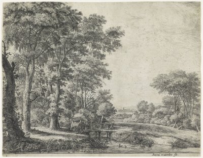Forest Edge with a Wooden Bridge (Large Landscapes, Series A) by Anthonie Waterloo