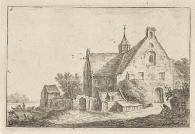Village Church by the Water Landscapes with Buildings (series title) by Anthonie Waterloo