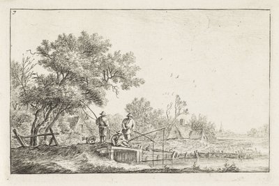 Three Fishermen on a Bridge by Anthonie Waterloo