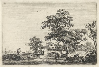 Figures by a Stone Bridge by Anthonie Waterloo