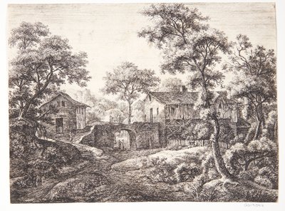 Village with a City Gate by Anthonie Waterloo