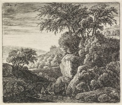 Landscape with a Small Waterfall (series: Rocky Landscapes) by Anthonie Waterloo