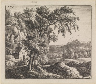 Landscape with House by Cliff by Anthonie Waterloo