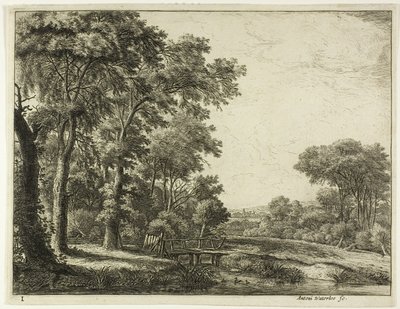 The Entrance to the Forest by the Little Wooden Bridge by Anthonie Waterloo