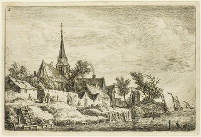 The Steeple in the Village by the Sea by Anthonie Waterloo