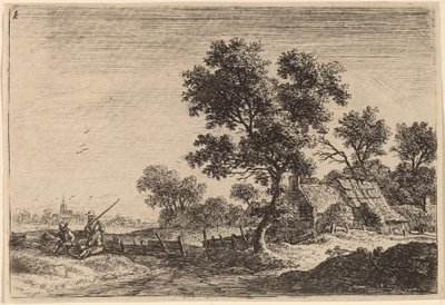 Three Peasants on a Knoll outside a Hamlet by Anthonie Waterloo