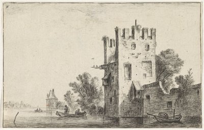 Square Tower by the Water by Anthonie Waterloo