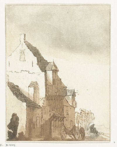 House with Wheelbarrow at the Door by Anthonie van den Bos