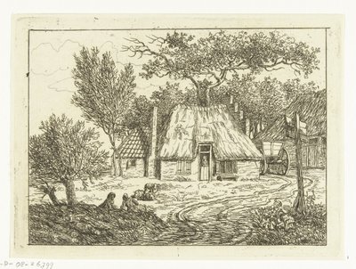 Cart Standing Next to Farmhouse with Stepped Gable by Anthonie van den Bos