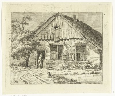 Man Leaning on the Lower Door of a Farmhouse (title on object) at Staphorst by Anthonie van den Bos