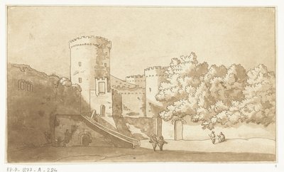 Wall of a Castle with Towers (Castle Gandolfo) by Anthonie van den Bos