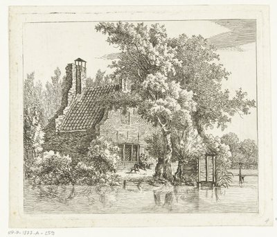 Smoking Man on a Bench in Front of the Ruins of Huis Snaatburg in Maarssen by Anthonie van den Bos