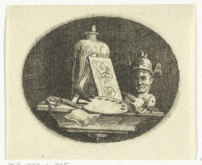Still Life with Palette, Painting, and Bust of Mercury by Anthonie van den Bos