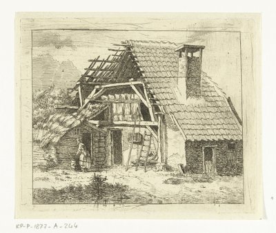 Woman Doing Laundry in Front of a Farmhouse by Anthonie van den Bos