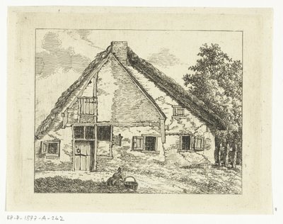 Woman with Basket Sitting in Front of a House by Anthonie van den Bos