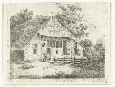 Woman Bent Over by a Basket in Front of a House in Staphorst by Anthonie van den Bos