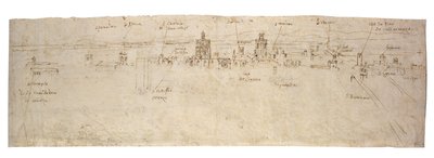 Sketch of the Lagoon of Valencia, la Albufera and Adjacent Coast and Countryside (Recto); Sketches of Several Buildings in Valencia (Verso) by Anthonis van den Wyngaerde
