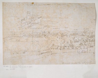 Sheet of Studies of the Palaces of Hampton Court and Richmond and Surrounding Countryside by Anthonis van den Wyngaerde