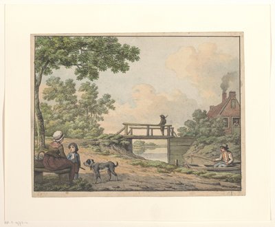Landscape with Figures and a Small Bridge by a Farmhouse by Anthony Andriessen