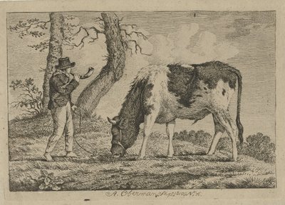 Shepherd with Cow (Studies of Cows, Sheep, and Goats) by Anthony Oberman