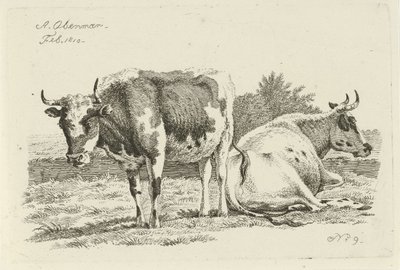 Standing and Lying Cow (Studies of Cows, Sheep, and Goats) by Anthony Oberman