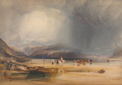 A View of Snowdon from the Sands of Traeth Mawr, taken at the Ford Between Pont Aberglaslyn and Tremadoc by Anthony Vandyke Copley Fielding