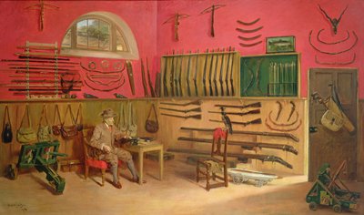 Sir Ralph Payne Gallwey in his gunroom at Thirkleby Hall, Yorkshire, 1914 by Anthony de Bru