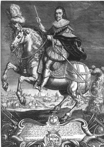 Equestrian Portrait of George Villiers (1592-1628) 1st Duke of Buckingham, engraved by Willem de Passe (1598-1637) 1625 by Anthony van (after) Dyck