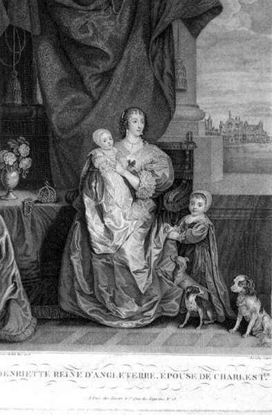 Queen Henrietta Maria with Two of Their Children, Engraved by Henry Bonnefoy by Anthony van (after) Dyck