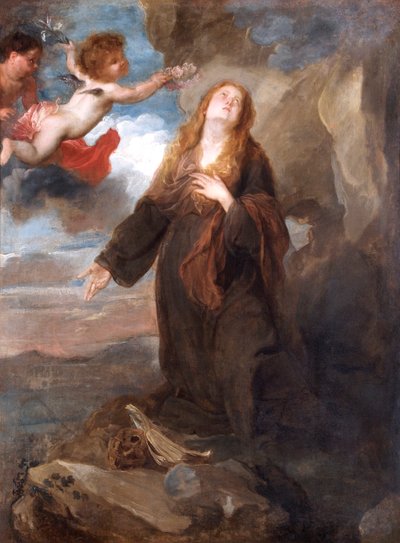 Saint Rosalie Crowned with Roses by Two Angels by Anthony van (after) Dyck