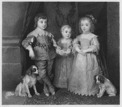 The Three Children of Charles I (engraving) by Anthony van (after) Dyck