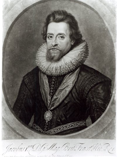 Portrait of James I after a Miniature by Nicholas Hilliard, Engraved by George Vertue by Anthony van Dyck