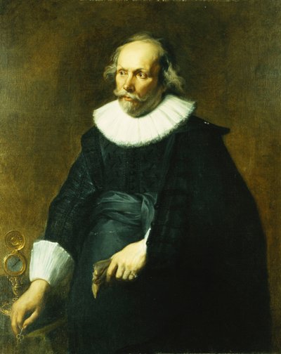 Portrait of a Gentleman, Three-Quarter Length, Wearing a Black Costume with White Collar and Cuffs, by a Table with a Watch by Anthony van Dyck
