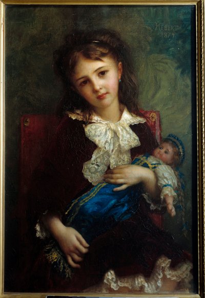 Portrait of Catherine de Bouchage as a Child Holding a Doll by Antoine Auguste Ernest Herbert or Hebert
