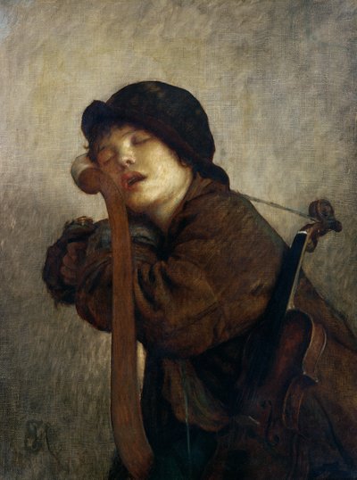 The Little Violinist Sleeping, 1883 by Antoine Auguste Ernest Herbert or Hebert
