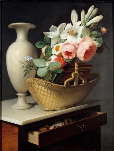 Bouquet of Lilies and Roses in a Basket by Antoine Berjon