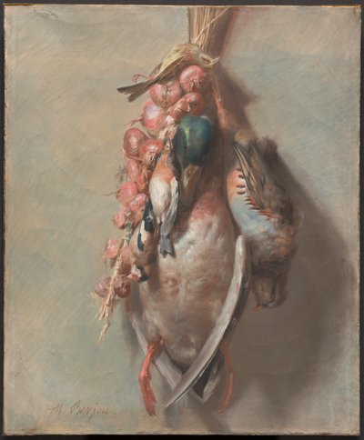 Hunting Trophy with Mallard, Partridge, Goldfinches, and Onions by Antoine Berjon