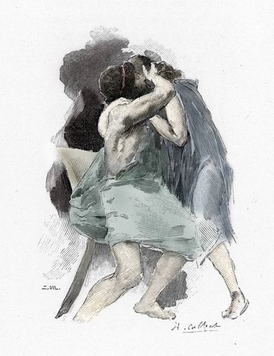 Odyssey by Homer: meeting of Telemachus and Odysseus, Illustration by Antoine Calbet for 