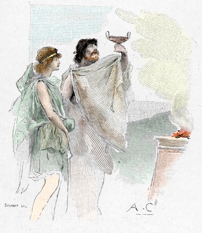 Pisistratus, Son of Nestor, Proposes a Cup of Wine to Telemachus in Pylos (illustration) by Antoine Calbet