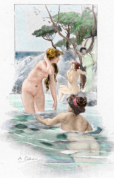 Odyssey of Homer: Nausicaa and Her Handmaidens Washing Clothes in the River, Illustration by Antoine Calbet by Antoine Calbet