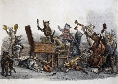 An Amateur Concert, Caricature of Cats Playing Musical Instruments by Antoine Charles Horace Vernet