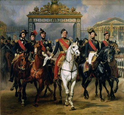King Louis-Philippe of France and His Sons Leaving the Chateau of Versailles on Horseback, 1846 by Antoine Charles Horace Vernet
